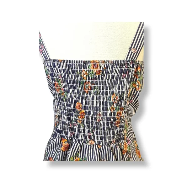 Iris Striped Tank Top Womens Fit & Flare Sleeveless Floral Bow Padded Low Cut-L - Picture 11 of 16